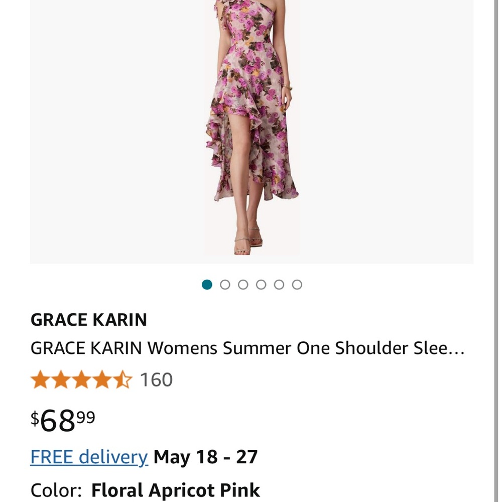 Floral Pink and White One-Shoulder Dress